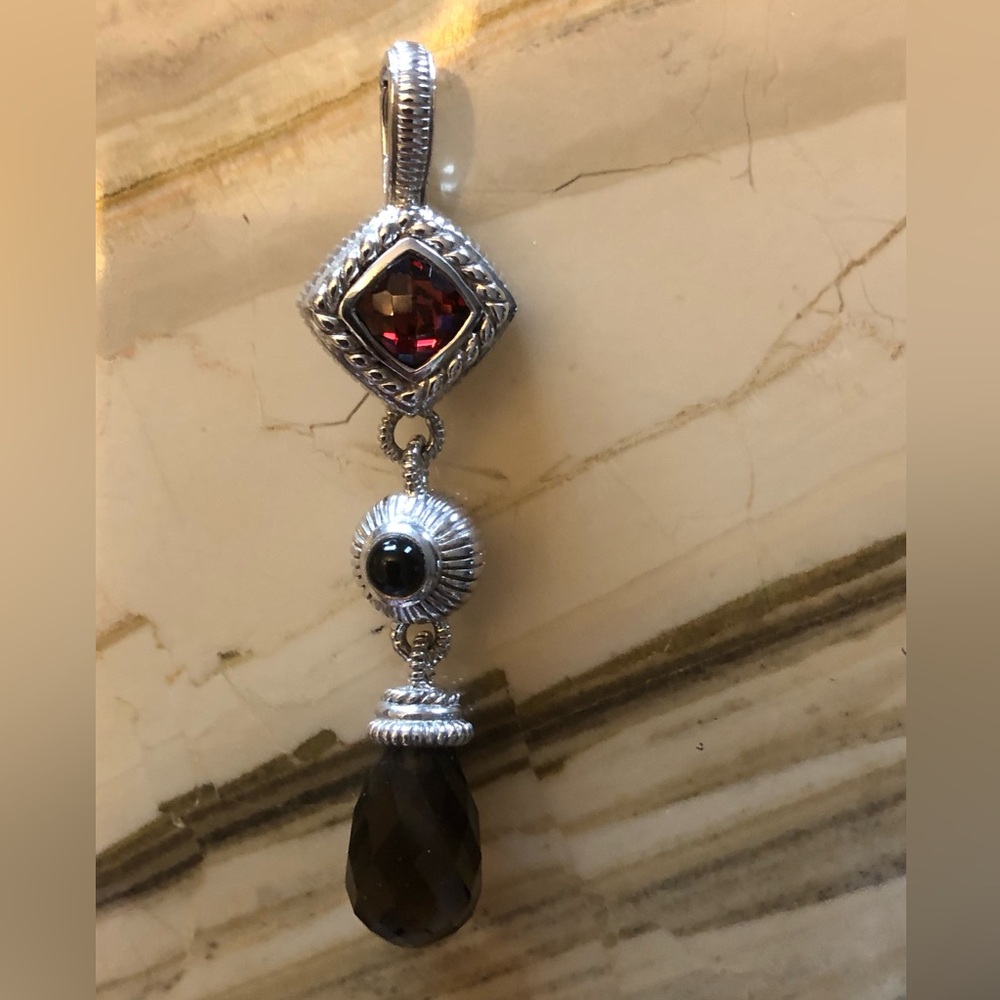 Sterling silver enhancer pendant with genuine gemstones by Judith Ripka